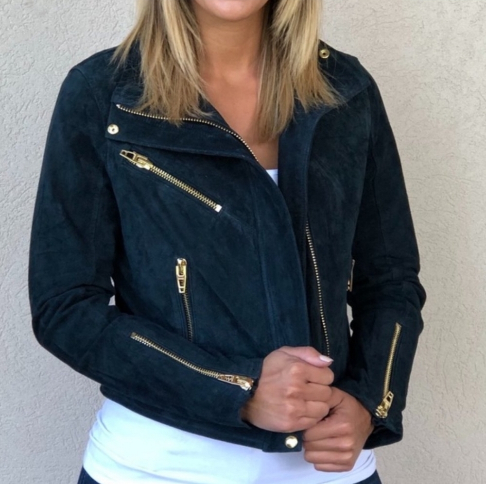 Blank NYC Black Suede Moto Jacket with Gold Hardware